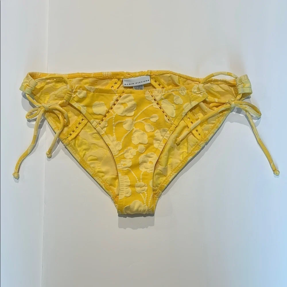 Robin Piccone Yellow texture floral bikini swim bottom size medium